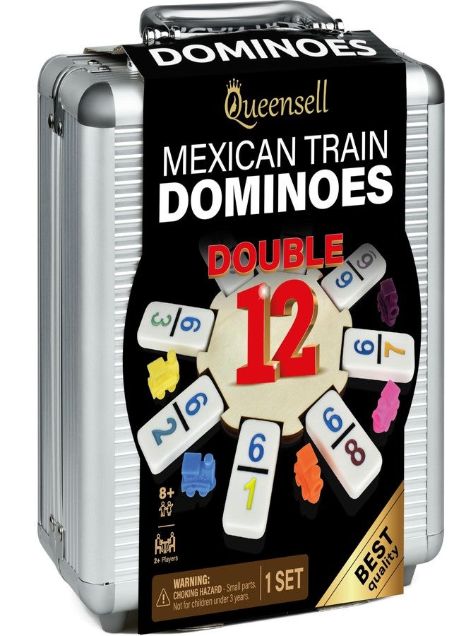Queensell Mexican Train Dominoes Set with Numbers, Double 12 Dominoes Sets for Adults, Mexican Domino Train for Adults and Family - Domino Sets 91 Tiles with Aluminum Case - Image 1